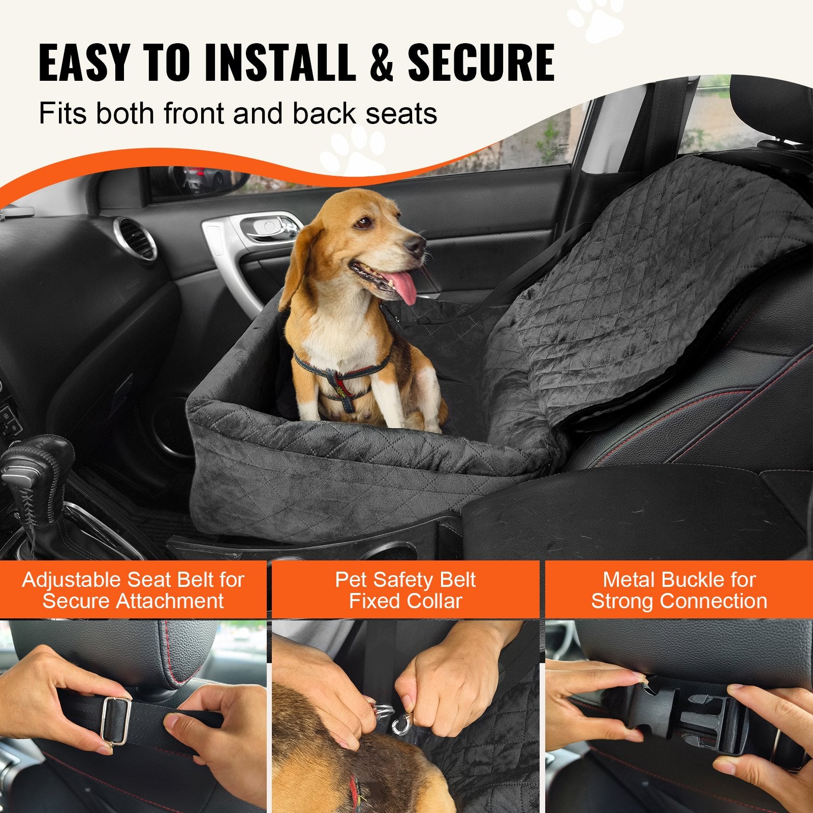 Dog Booster Car Seat Pet Car Seat For Small Medium Dog Up To 40 Lbs Black
